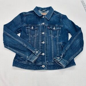 Levis Womens Medium Denim Trucker Jacket Blue Jean Stretch Jacket Classic Type 3